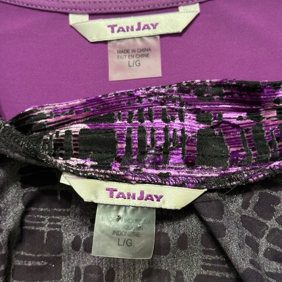 TanJay Purple Black Burnout Velvet Open Front Cardigan & Studded Tank Top Sz L - Picture 2 of 10
